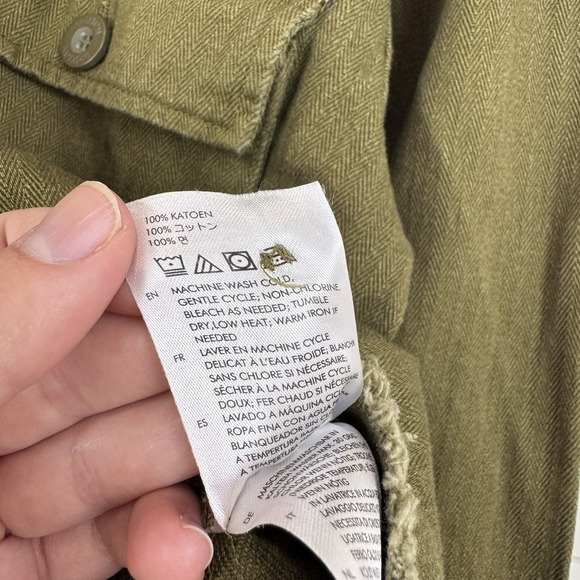 Brixton Abbot L/S Overshirt Olive Green Cropped Raw Hem Denim Sz M Grunge Skater - Picture 14 of 16